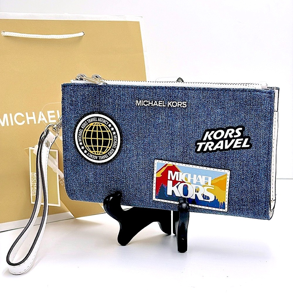 MICHAEL KORS Jet Set Travel Large Embellished Denim Wristlet